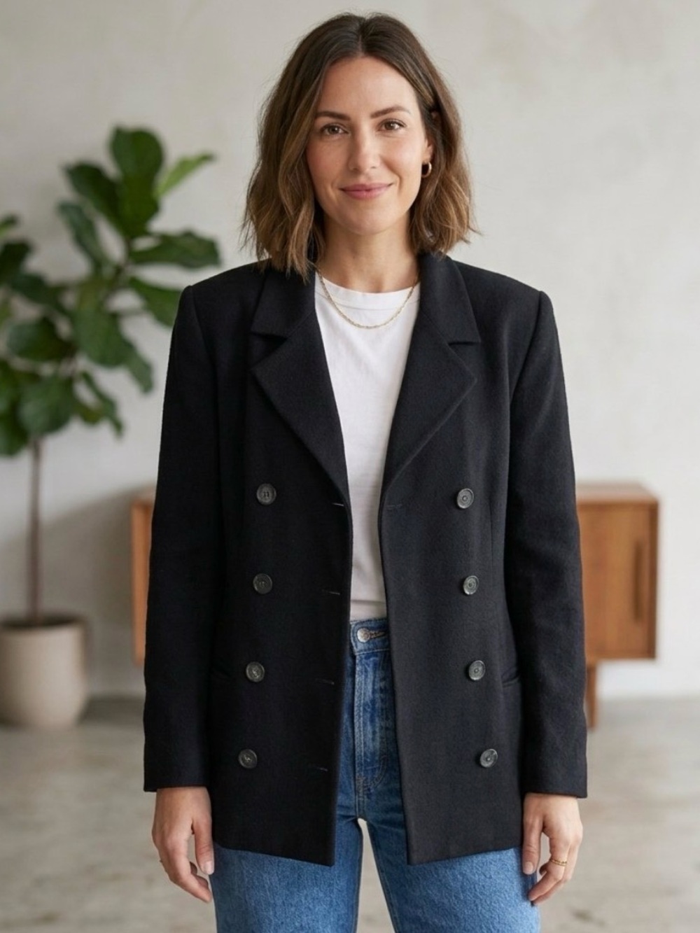 Jones New York Black Double-Breasted Blazer